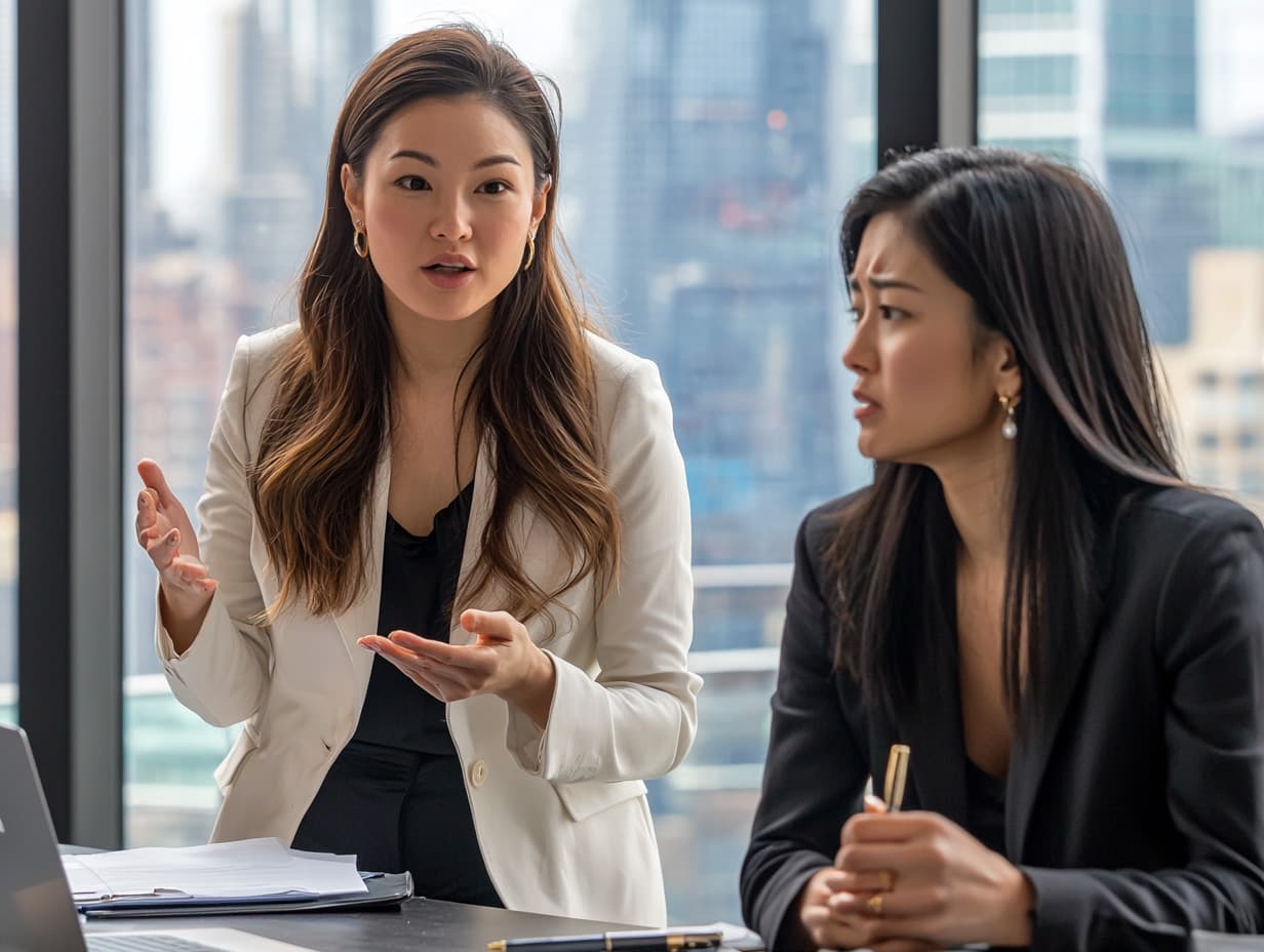 北欧の女性が日本人女性に道を聞き、日本人女性が少し困っている場面
